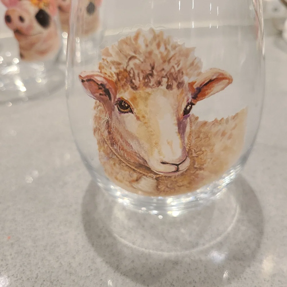 Pier 1 Animal Print Stemless Wine Glasses Set